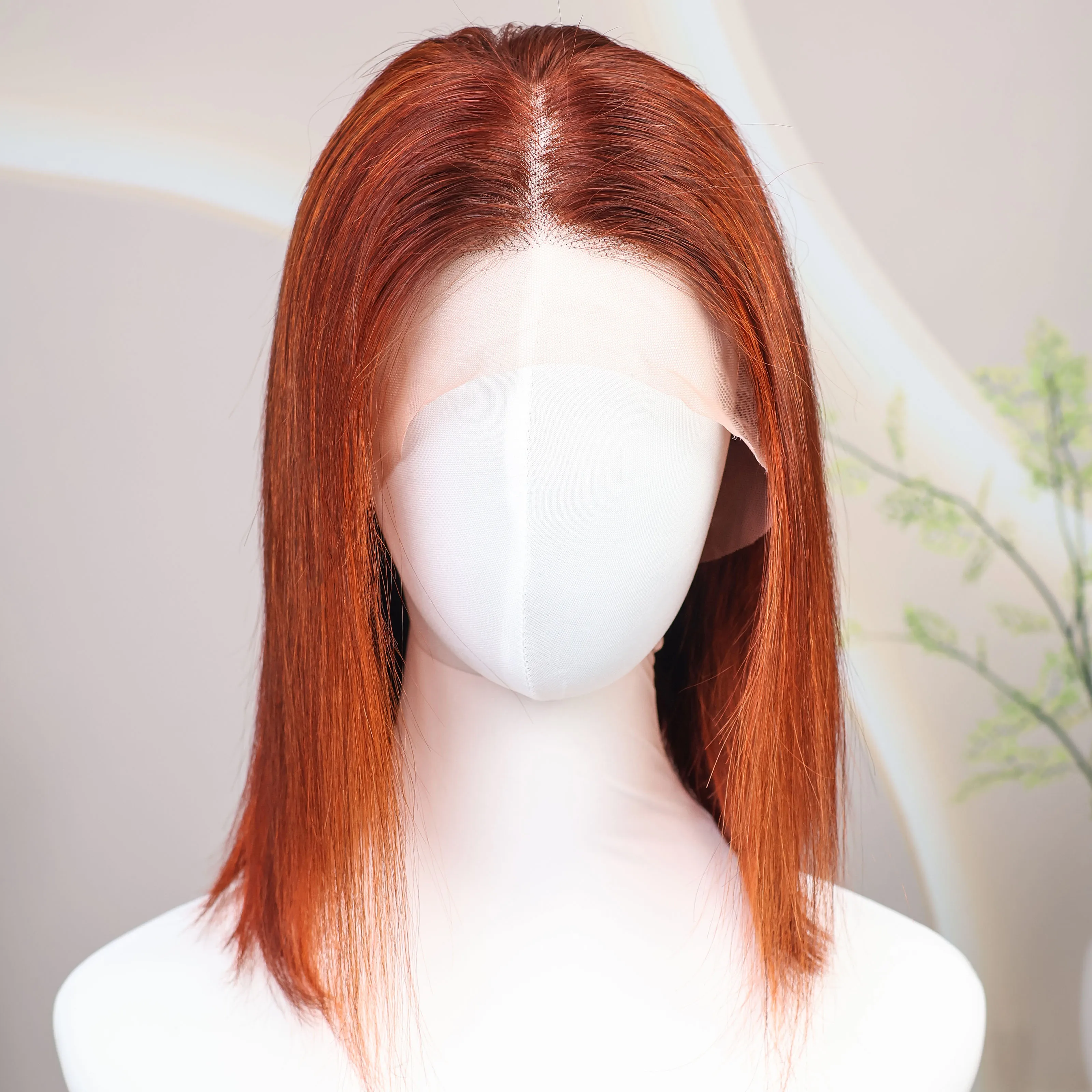 

13x4 Lace Front Short Bob Wig 4350 Ginger Orange Color Straight Transparent Lace Frontal Wigs Human Hair For Black Woman 10 Inch