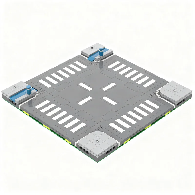 247pcs MOC Modular Buildings MILS Road Bike Lane 4 Way Intersection Model Building Blocks Christmas Gift Creative Set Art Craft