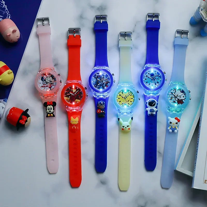 Disney Mickey Frozen2 With Doll Spider Man Cartoon Watches For Kids  Fashion Student LED Electronic Sport Girl Watch Gift Toys