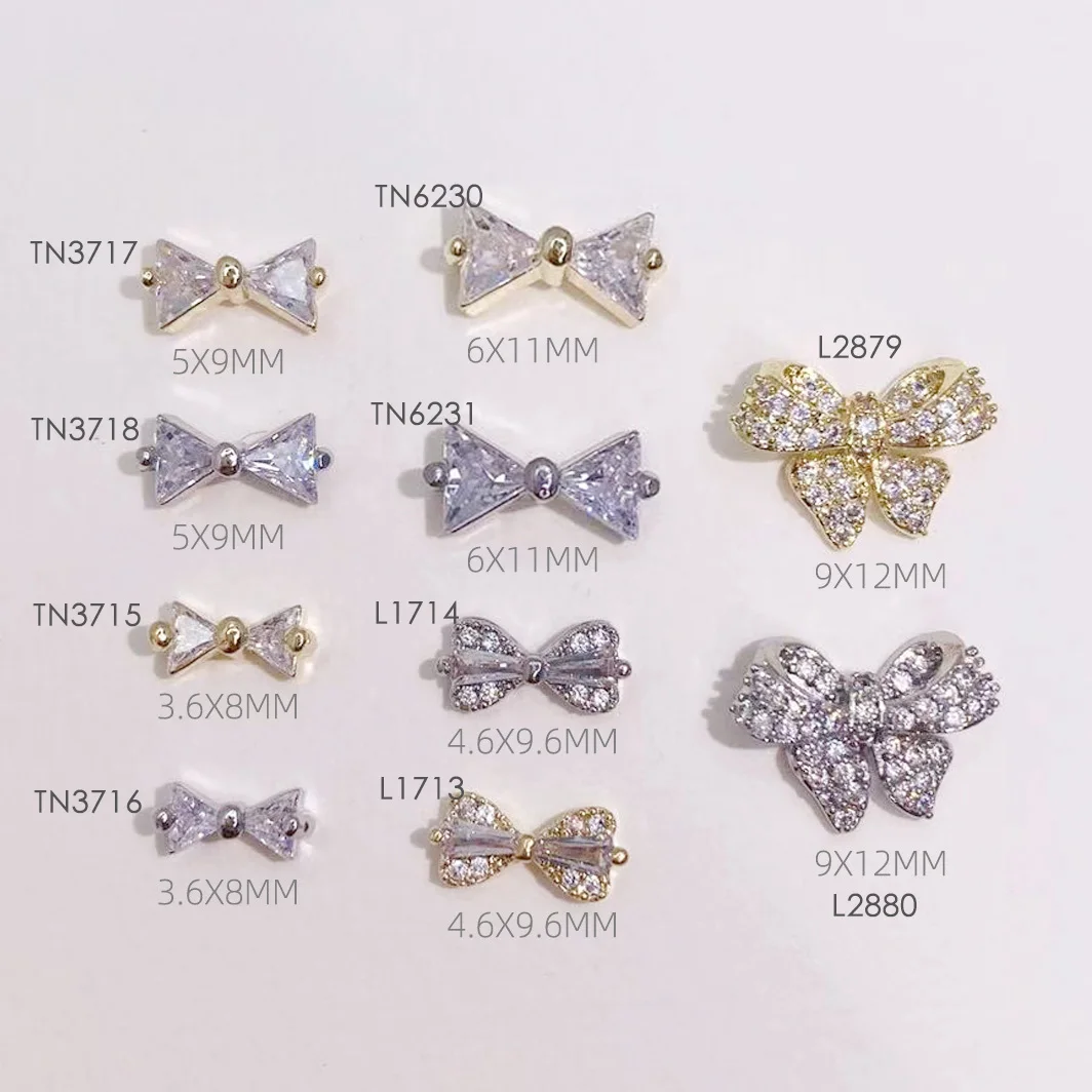 10pcs/lot Luxury 3D Kawaii Bow Ribbon Alloy Nail Art Zircon Crystal Metal Manicure Nails Accesorios Supplies Decorations Charms