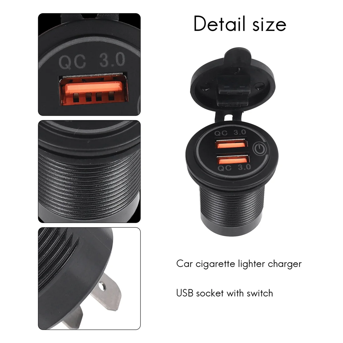 12V 36W Quick Charge 3.0 Dual USB Car Charger USB Fast Charger with Switch for Boat Motorcycle Truck Sedan Orange