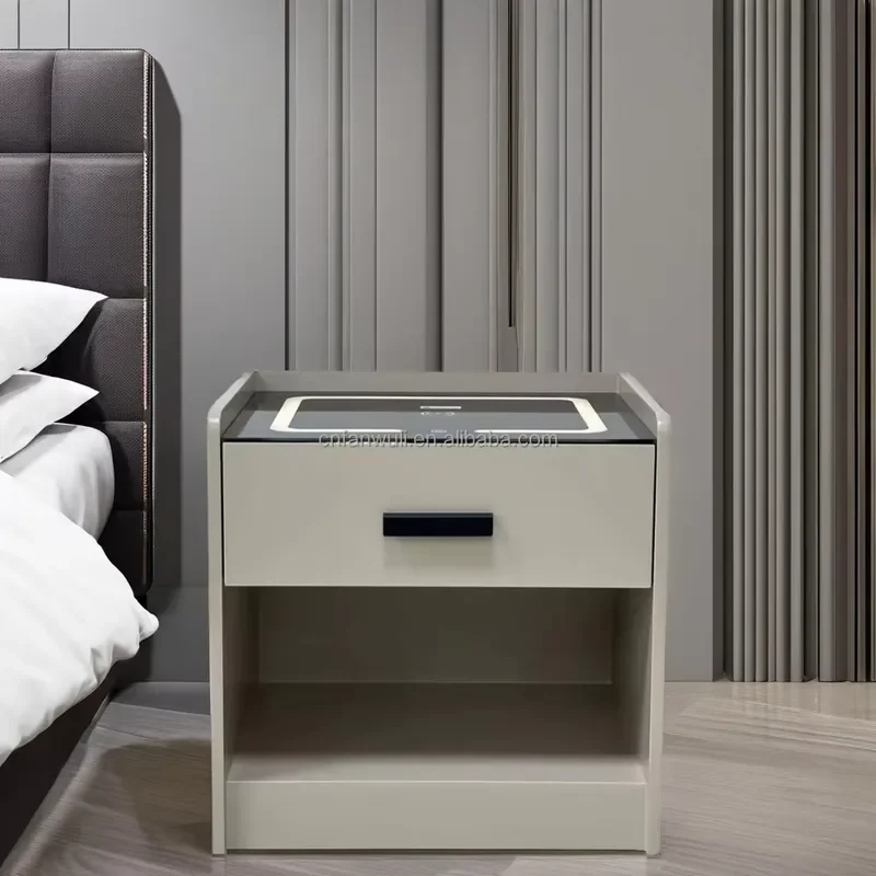 Modern Minimalist Intelligent Storage Nightstand with Lighting and Charging Speaker Bedside Table for Bedroom Application