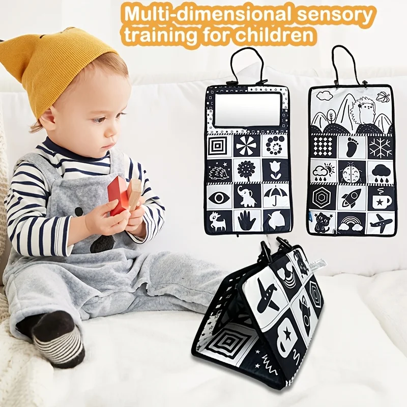 Hochkontrastisches Bauchzeitspiegelspielzeug – faltbar – bunte Formen, Tier- und Obstpuzzles |   Kontrastkrepp für Vorschulkinder