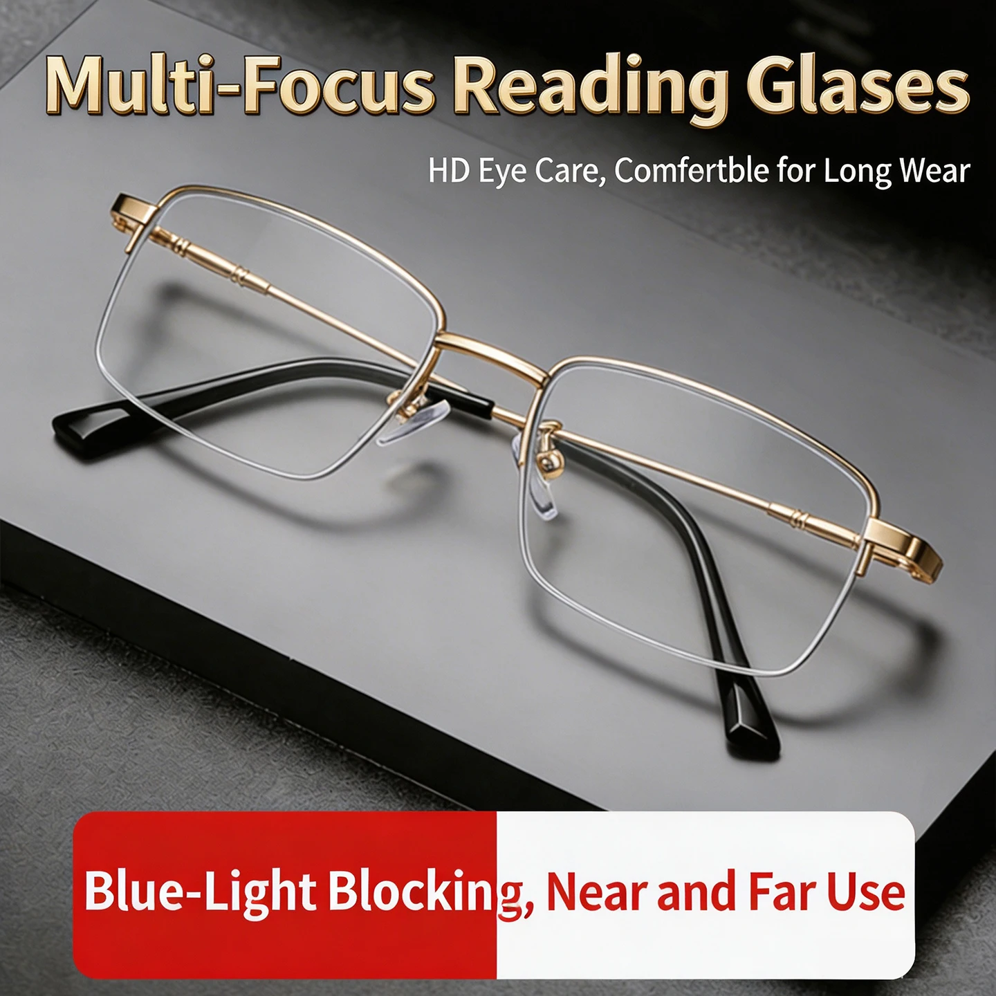 Men Anti Blue Light Reading Glasses Metal Business Half Frame Presbyopic Eyeglasses High Clear Single Vision Computer Spectacles
