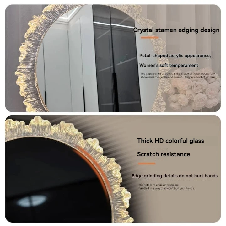 Make-up-Spiegel mit LED-Licht, Desktop-Aufladung, Sonnenblütenblatt, Kosmetikspiegel, Desktop-Licht, luxuriöser, drehbarer Fülllicht-Schönheitsspiegel