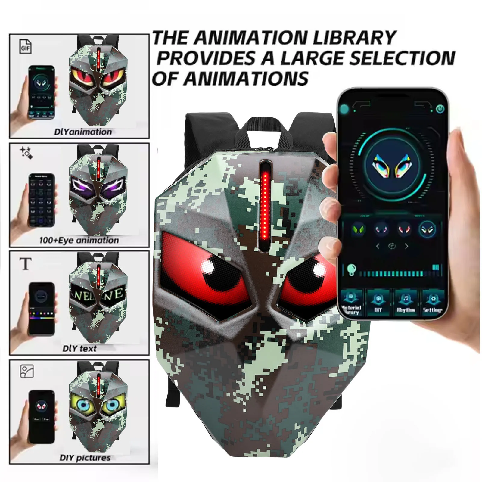 

Светодиодный мотоциклетный рюкзак с управлением через приложение, программируемый, водонепроницаемый, с жестким корпусом, светодиодная сумка для шлема для езды, велоспорта и путешествий