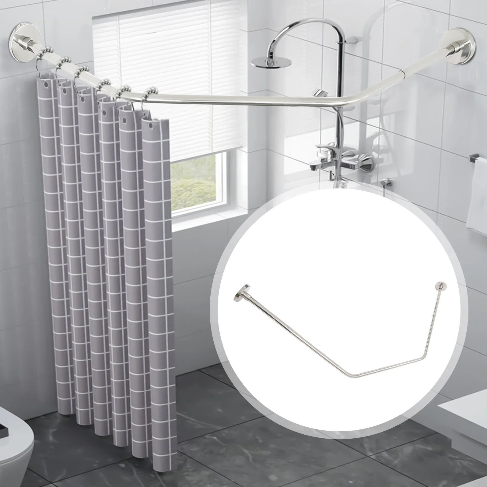

Shower Curtain Corner Rail, Adjustable Shower Curtain Angle Rod, 45-75 cm Drill Stainless Steel Bathroom Shower Rail