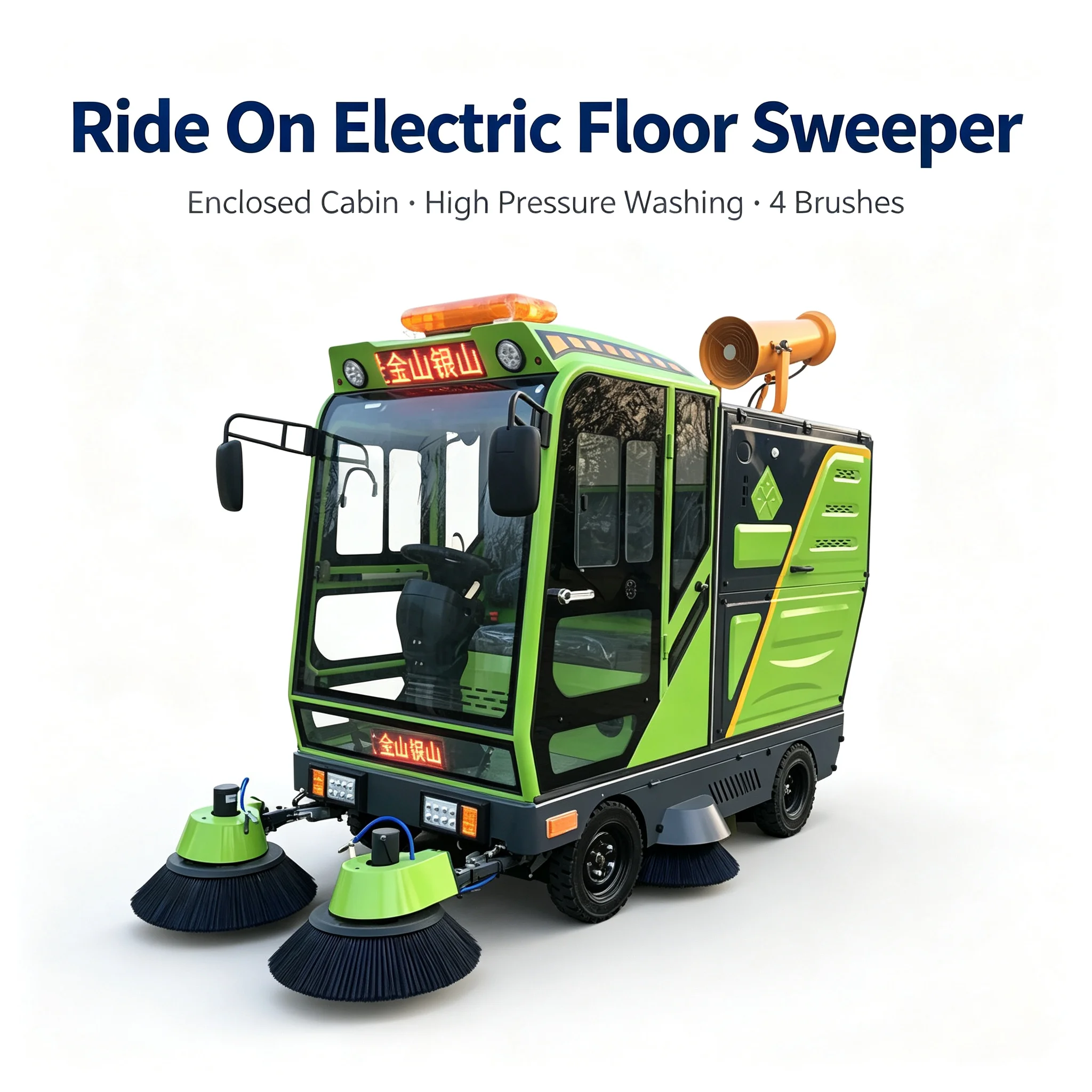Industrial Electric Ride-on Floor Sweeper 20000m²/h High Efficiency Sanitation Sweeping Vehicle with 150Bar Pressure Gun 240L Bi