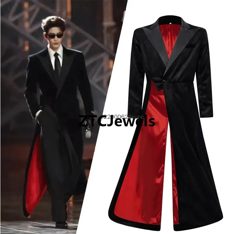 Cosplay Zhang Linghe Same Style Black Red Double Sided Jacket Gothic Punk Windbreaker for Men Irregular Lapel Fashion Coat - view 2