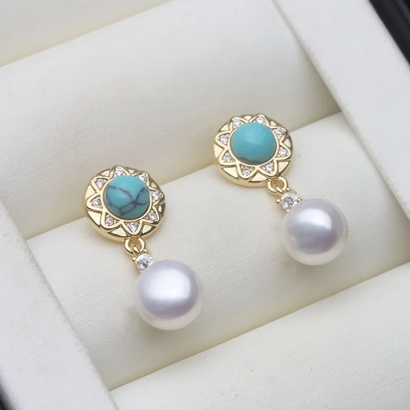 Genuine Silver 925 White Pearl Earrings Jewelry Women,Cultured Natural Freshwater Earrings Pearl Dangle Wife Mother Party Gifts