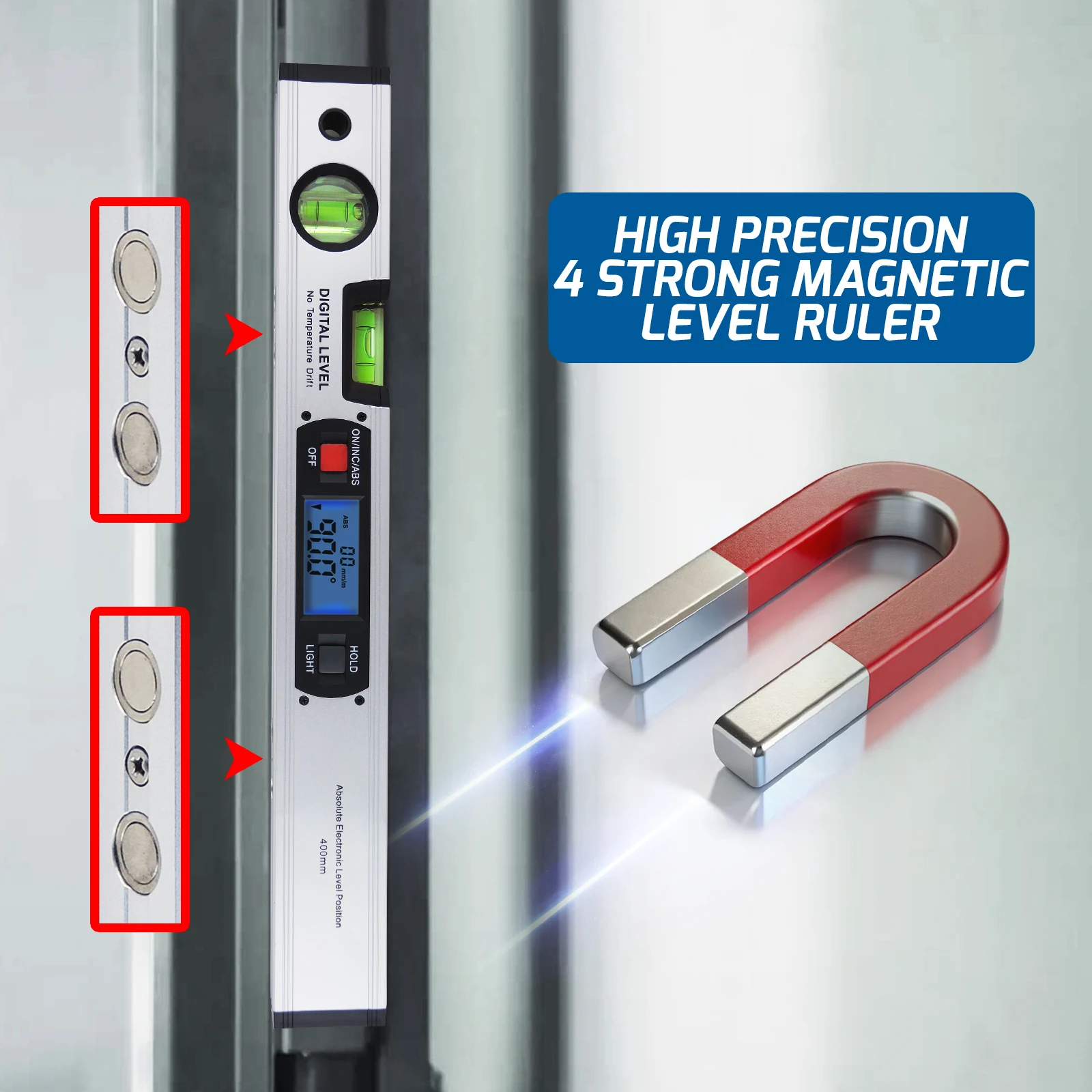 Digital Angle Gauge 360° High-Precision Level with Magnets & Flip Display with 4 Strong Magnets for Carpentry Woordworking