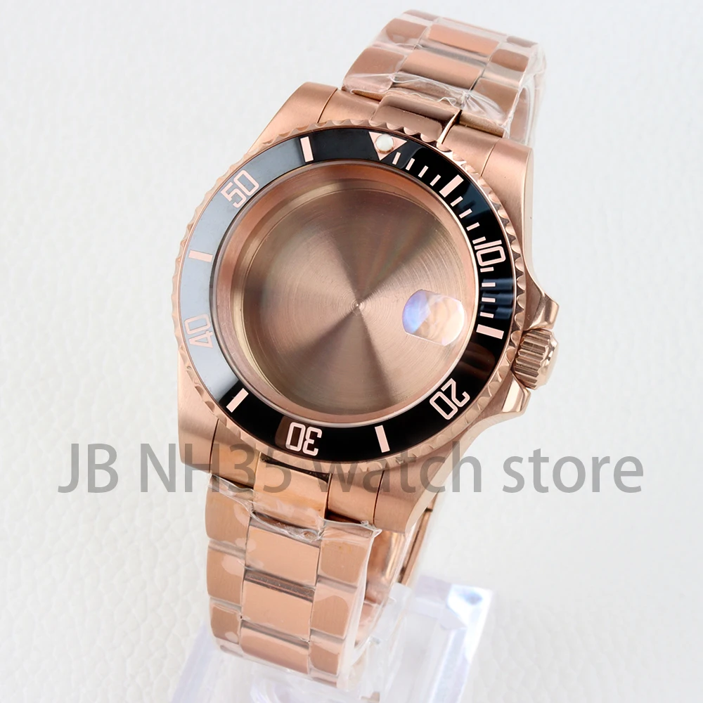 Caja de acero inoxidable Pvd de oro rosa de 40mm NH35 para SUB/GMT/Yacht-Master NH34 NH35 NH36 NH38 pulsera pulida con ostras de movimiento