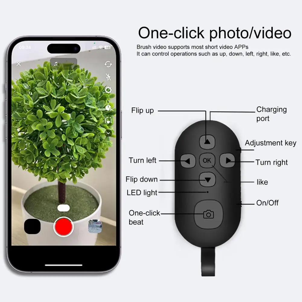 ปุ่มควบคุมระยะไกลรองรับบลูทูธชัตเตอร์โทรศัพท์มือถืออเนกประสงค์สำหรับ Tik-Tok e-book คอนโทรลเลอร์ไร้สาย