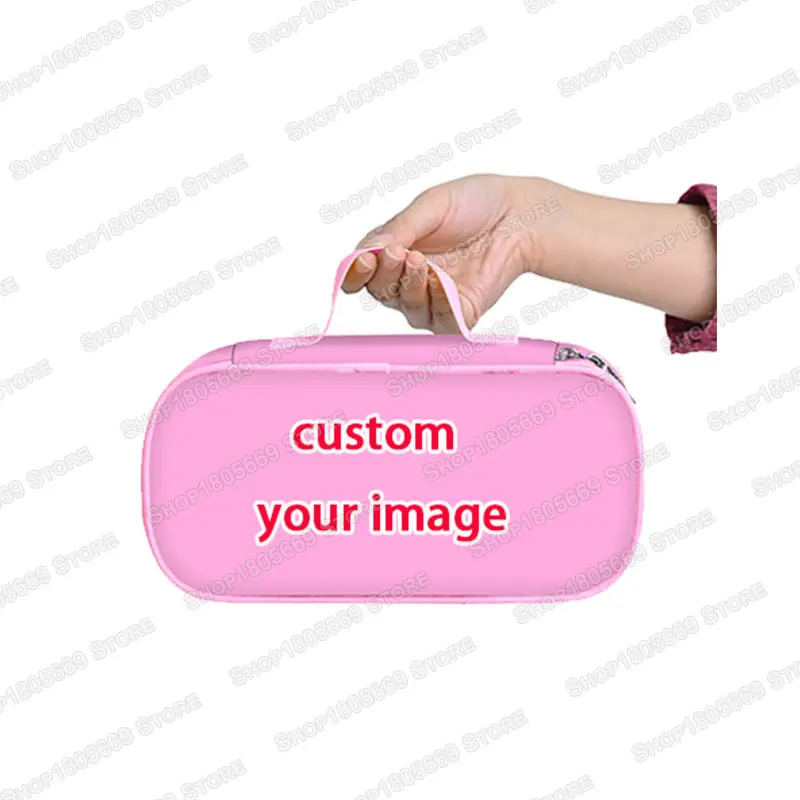 Custom Your Image Pencil Case with Handle Personalized Photo Print Large Capacity Pen Bag Kids School Stationery Storage Pouch