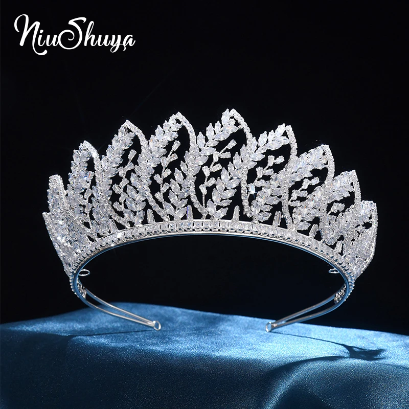 NiuShuya Wedding Hair Accessories CZ Zirconia Tiaras and Crowns Women Brides Sweet Diadem Princess Queen Headpiece Bridal J