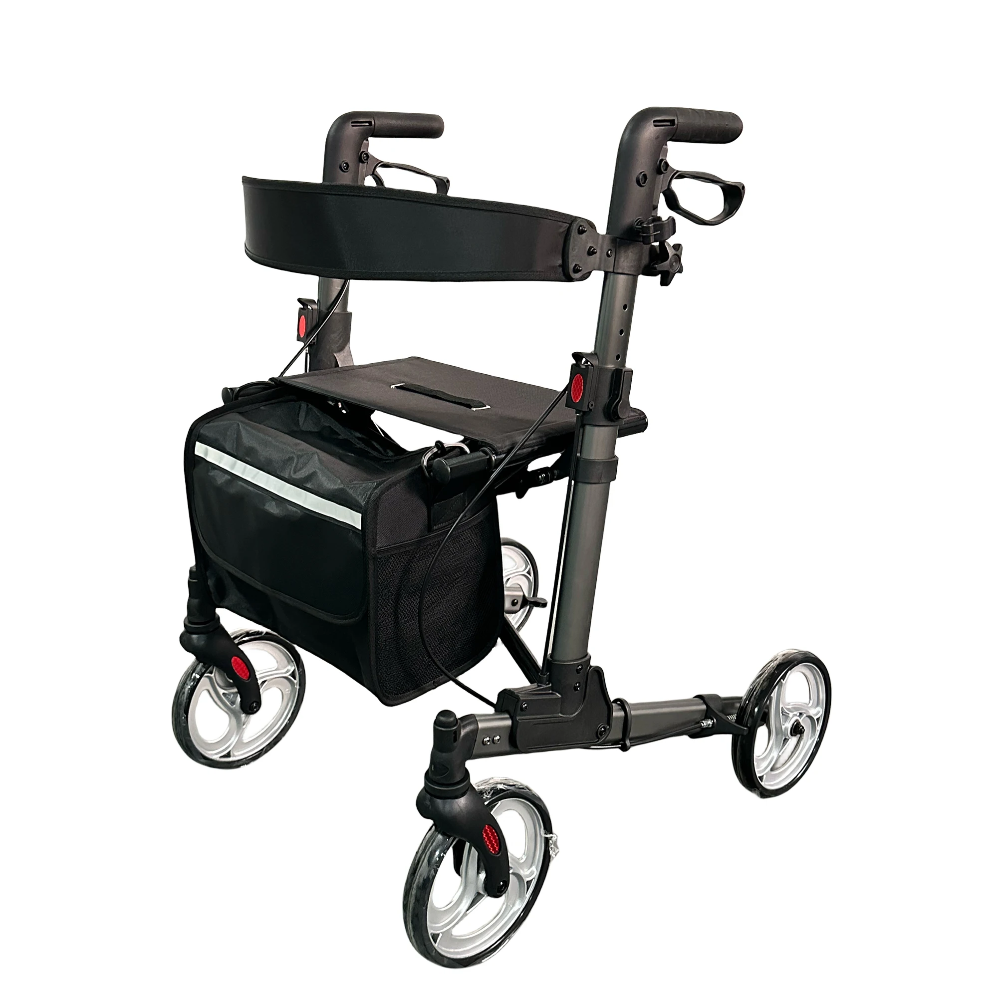 Lightweight Folding Aluminum Mobility Rollator Walker Aid 8 Inch Wheels Adjustable Seat And Arms Walker For Disable