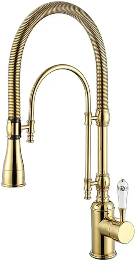 KunMai Kitchen Faucet with Pull Down Sprayer Gold Kitchen Sink Faucet Commercial High Arc Dual-Mode Kitchen Faucets