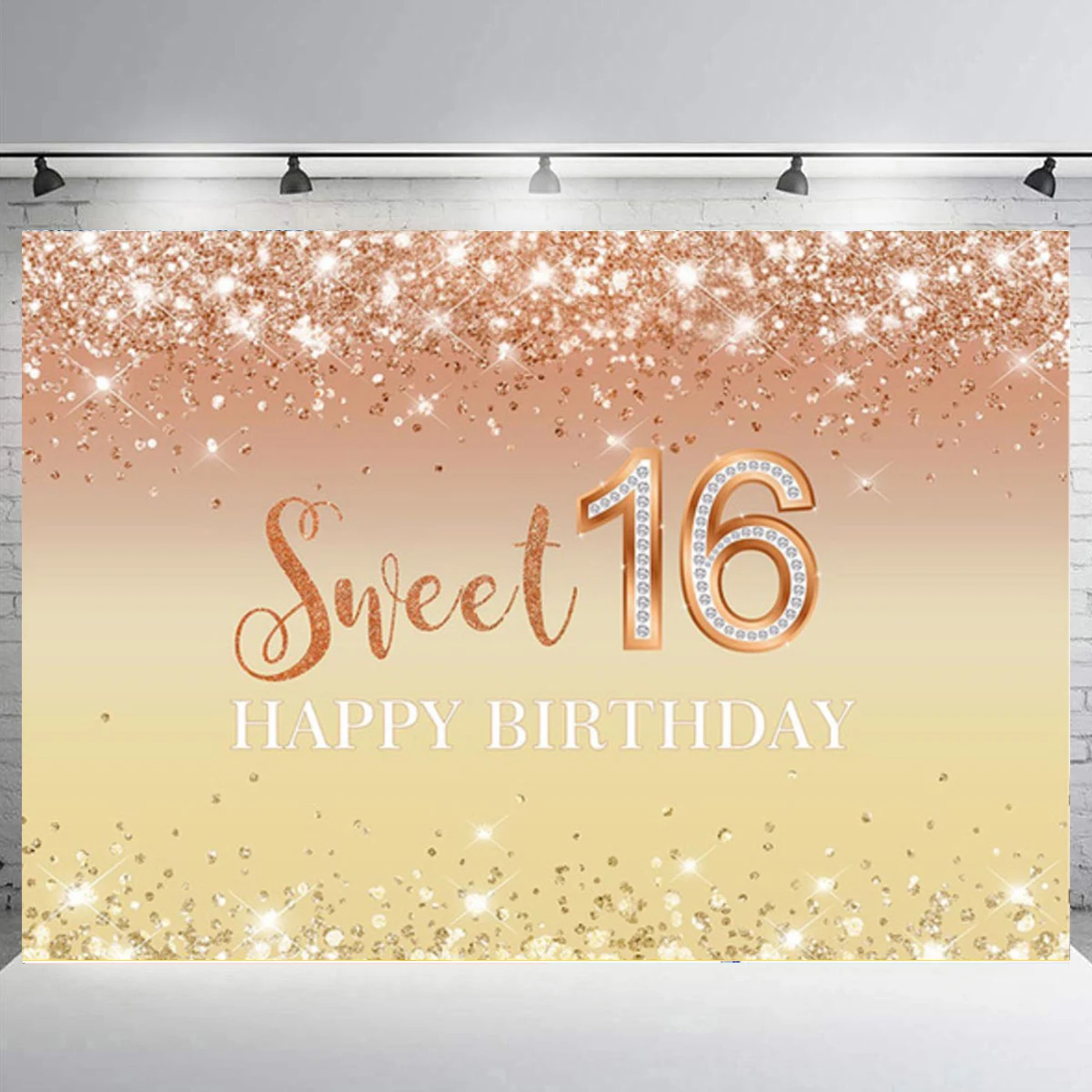 Fotografía de 16 cumpleaños para fondo, telón de fondo para fiesta de cumpleaños de dieciséis, decoración de mesa de postre con diamantes, accesorios, cartel