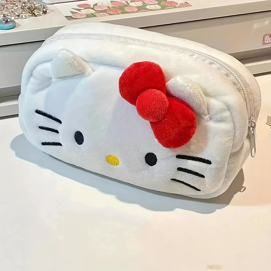 1Pcs Sanrio Hello Kitty Plush Stationery Bag, Cute Cartoon Large Capacity Storage Bag, Kawaii Fashion Pencil Box