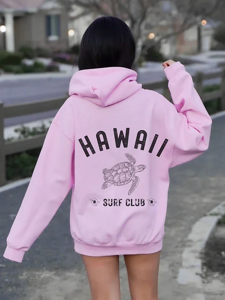 Hawaii - Women's hooded sweatshirt pocket and printed long sleeved sweater fashionable warm clothing for surfing clubs