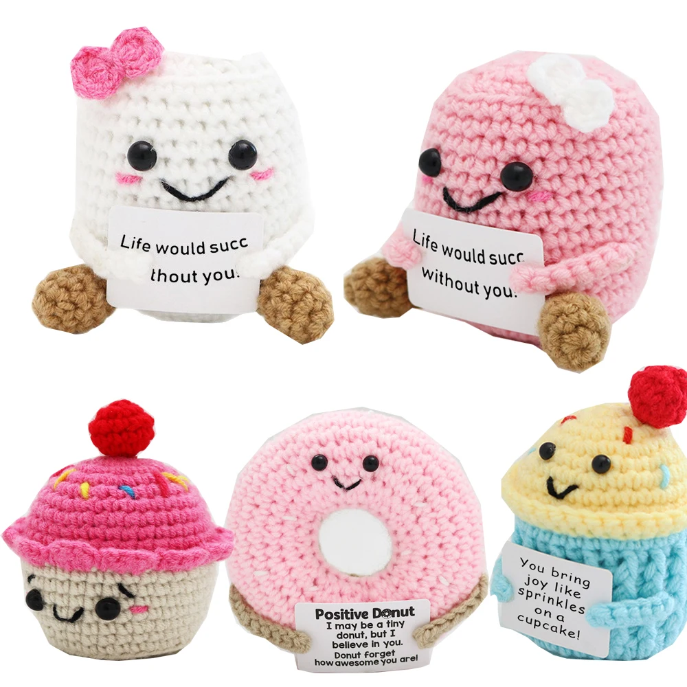 

Kawaii Cake Crochet Doll Emotional Support Doll Desk Accessories Handmade Small Gifts Positive Crochet Home Decor