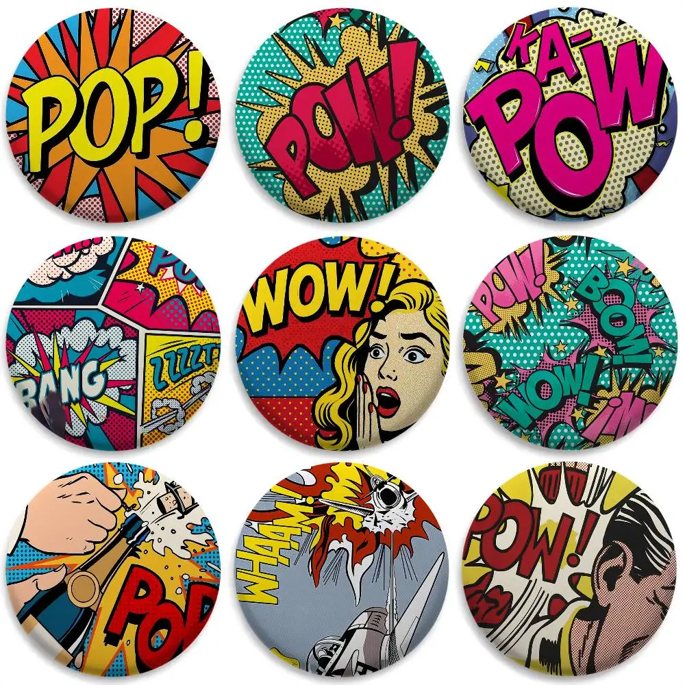 

Roy L-Lichtenstein Pop Art Badges Round Exquisite Badge Brooches Creative Pins For Clothes Hat Backpack Gift Accessories