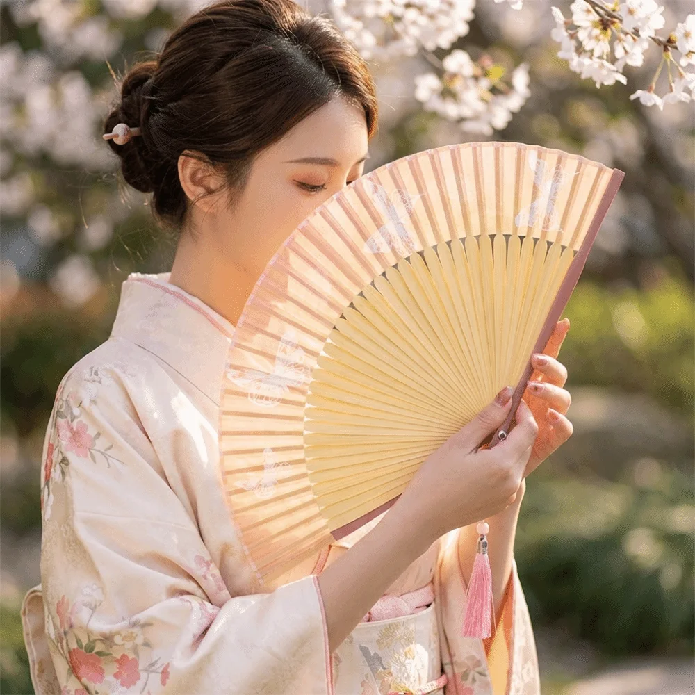 Fashion Butterfly Pattern Folding Hand Fan Retro Delicate Dance Fan Creative Portable Hand Cranked Fan Summer