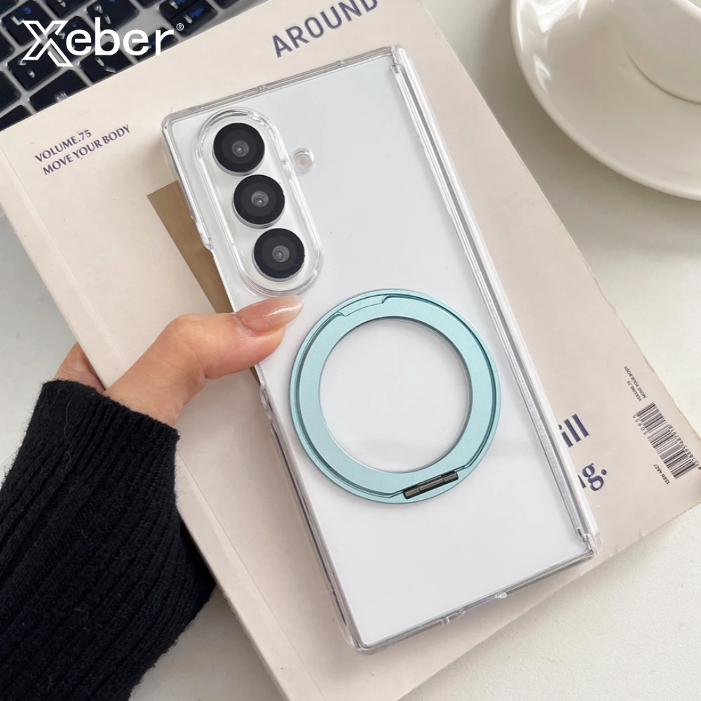 Magnetische Transparente Handyhülle für Samsung Galaxy Z Fold 7 6 5 4 Hybrid Gehärteter Film Ringhalter Ständer Harte Stoßfeste Rückabdeckung