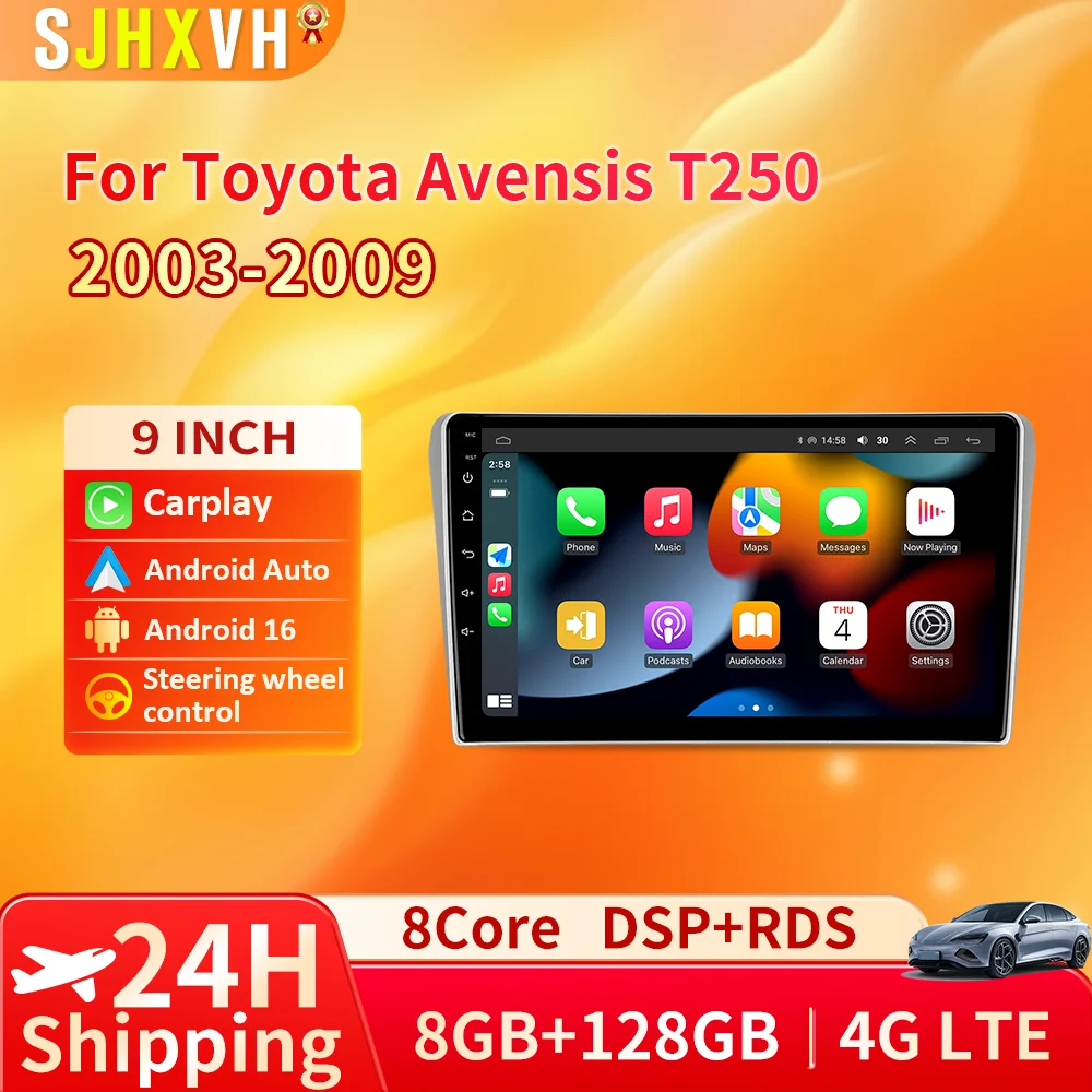 

For Toyota Avensis T25 2002 - 2008 Android 16 Multimedia Video Player 2 din GPS Navigation Mirror Link Wireless Android Auto 5G