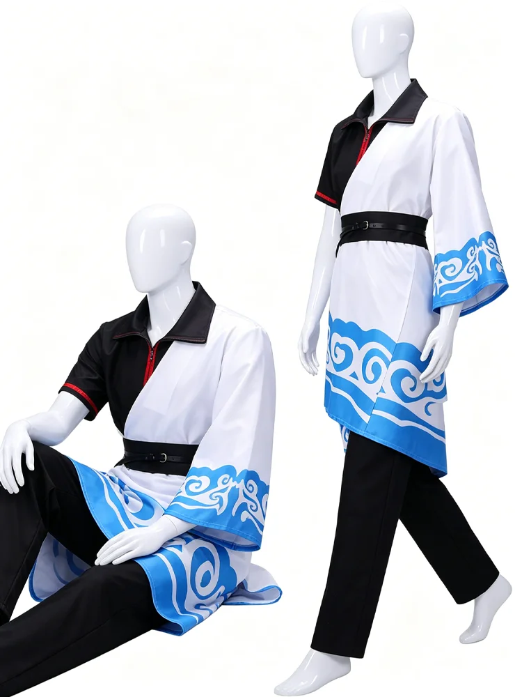 

Japanese-Style Asymmetrical Kimono Wavy-Patterned Cape Black Trousers Cosplay Costumes Halloween Carnivals Christmas Anime festi
