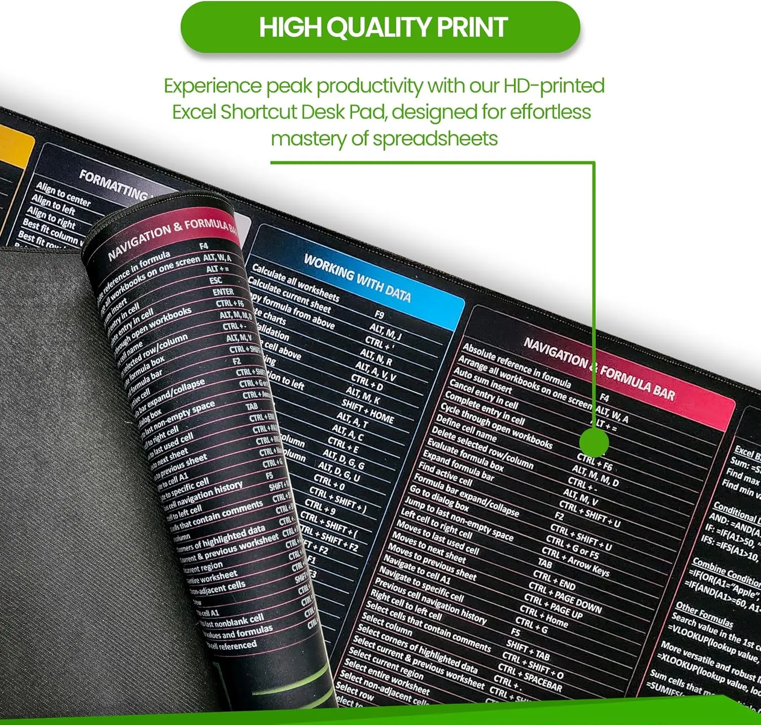 Excel Pad Shortcut Keys Mouse Mat ,Excel Mouse Pad with Excel Shortcuts & Formulas Office Desk Pad