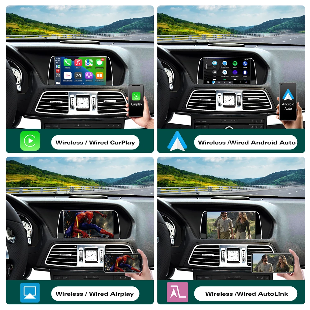 Wireless CarPlay Android Auto สำหรับรถยนต์ Mercedes Benz E-Class W212 E Coupe C207 ปี 2012-2016 พร้อม Mirror Link AirPlay Car Play