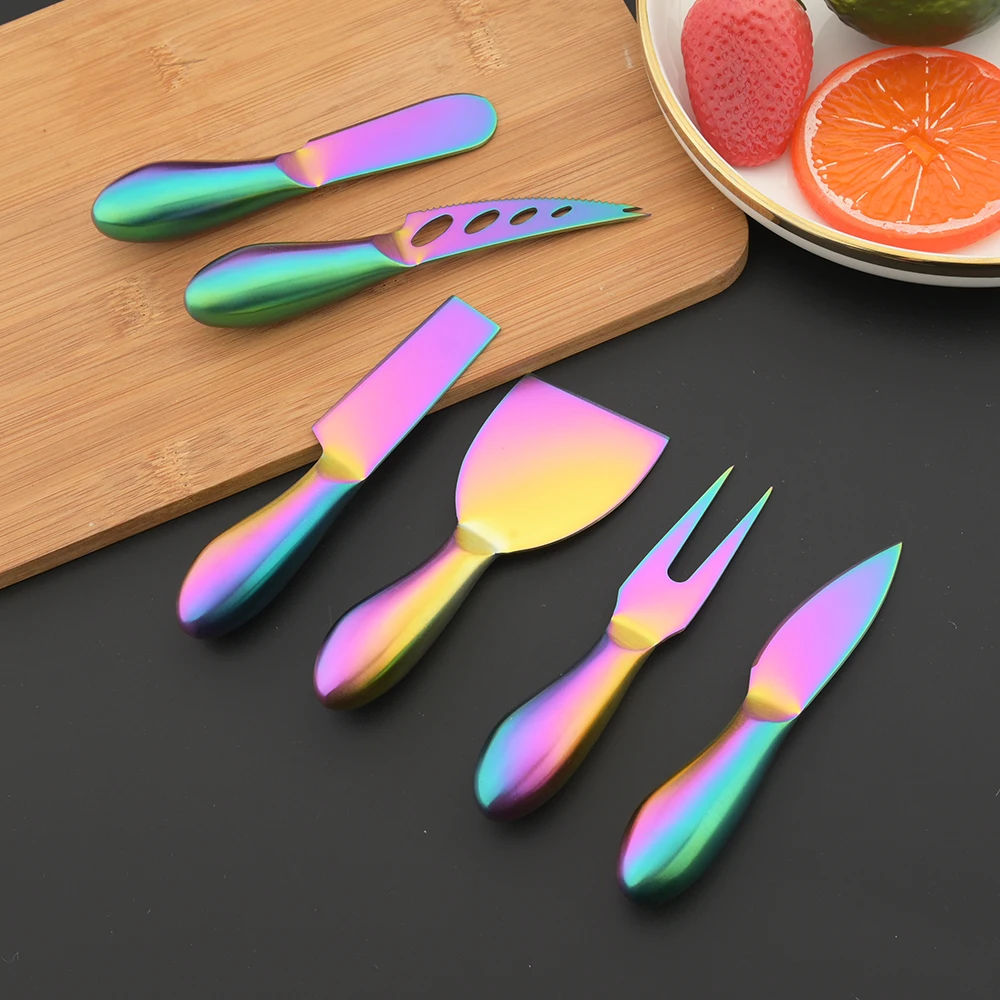 Rainbow Jam Spreader Cheese Utensils Stainless Steel Handle Cheese Knives Cheese Spread Cream Spatula Butter Knife Baking Tools