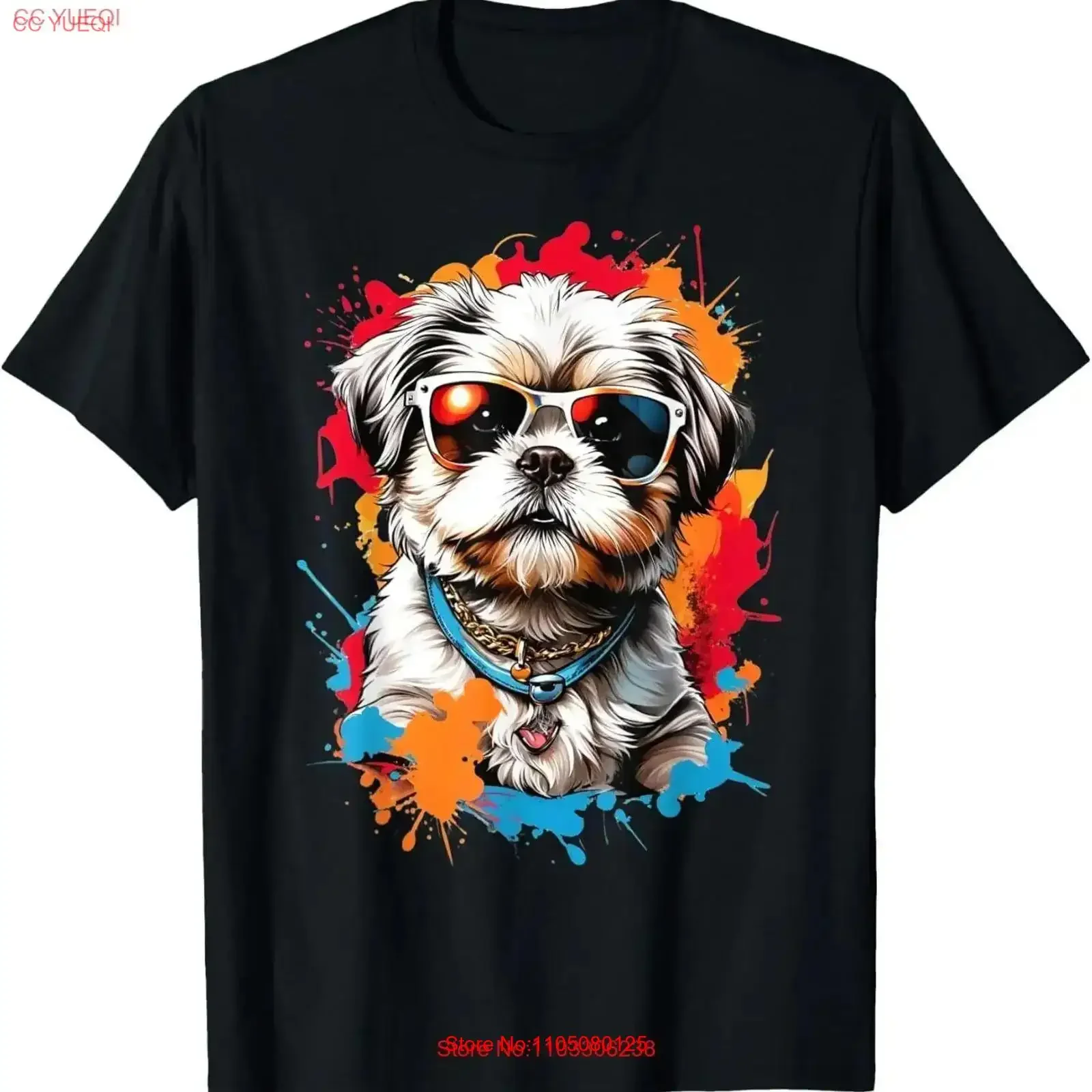 

Cute Shih Tzu Puppy With Sunglasses T Shirt vintage Washed graphic Stylish Stretched fashion Versatile streetwear Casual Unisex