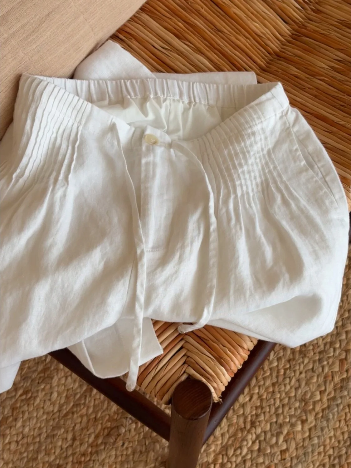 Korean High-End Linen Accordion Pleat Wide Leg Pants Women's Summer Simple Design Fashionable Versatile Drawstring Casual Tro...