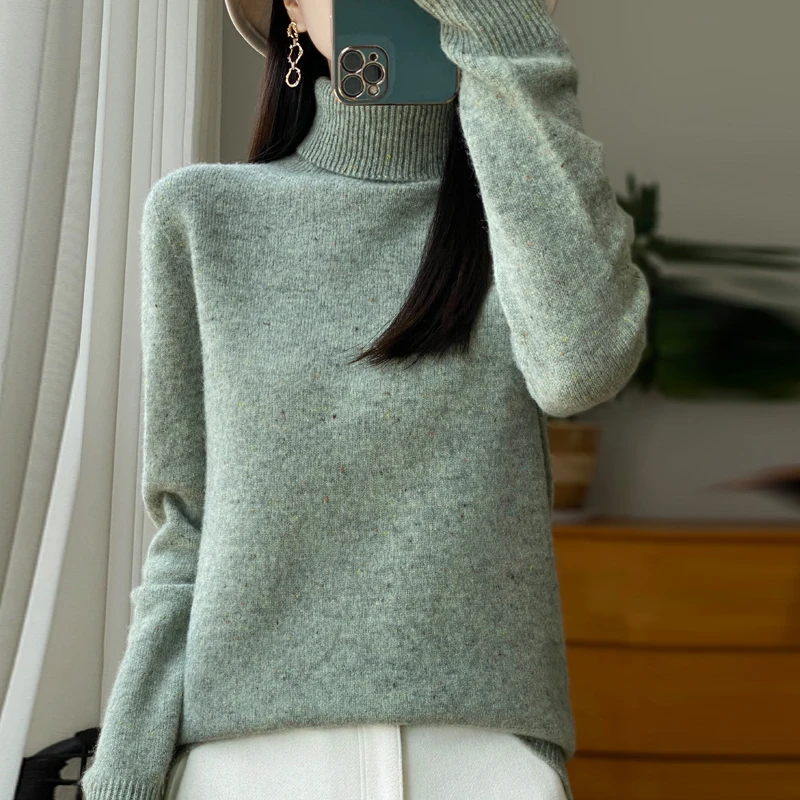 DjzDsm Autumn And Winter New Ldeas Yarn 100% Pure Wool Turtleneck Sweater Women Loose Simple Cashmere Knit Bottom Top