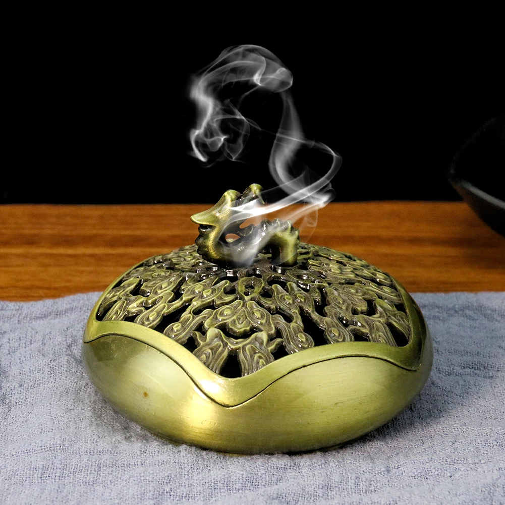 

Retro Lotus Chinese Dragon Head Buddhist Hall Incense Burner Crafts Mosquito Coil Aromatherapy Diffuser Meditation Healing Decor