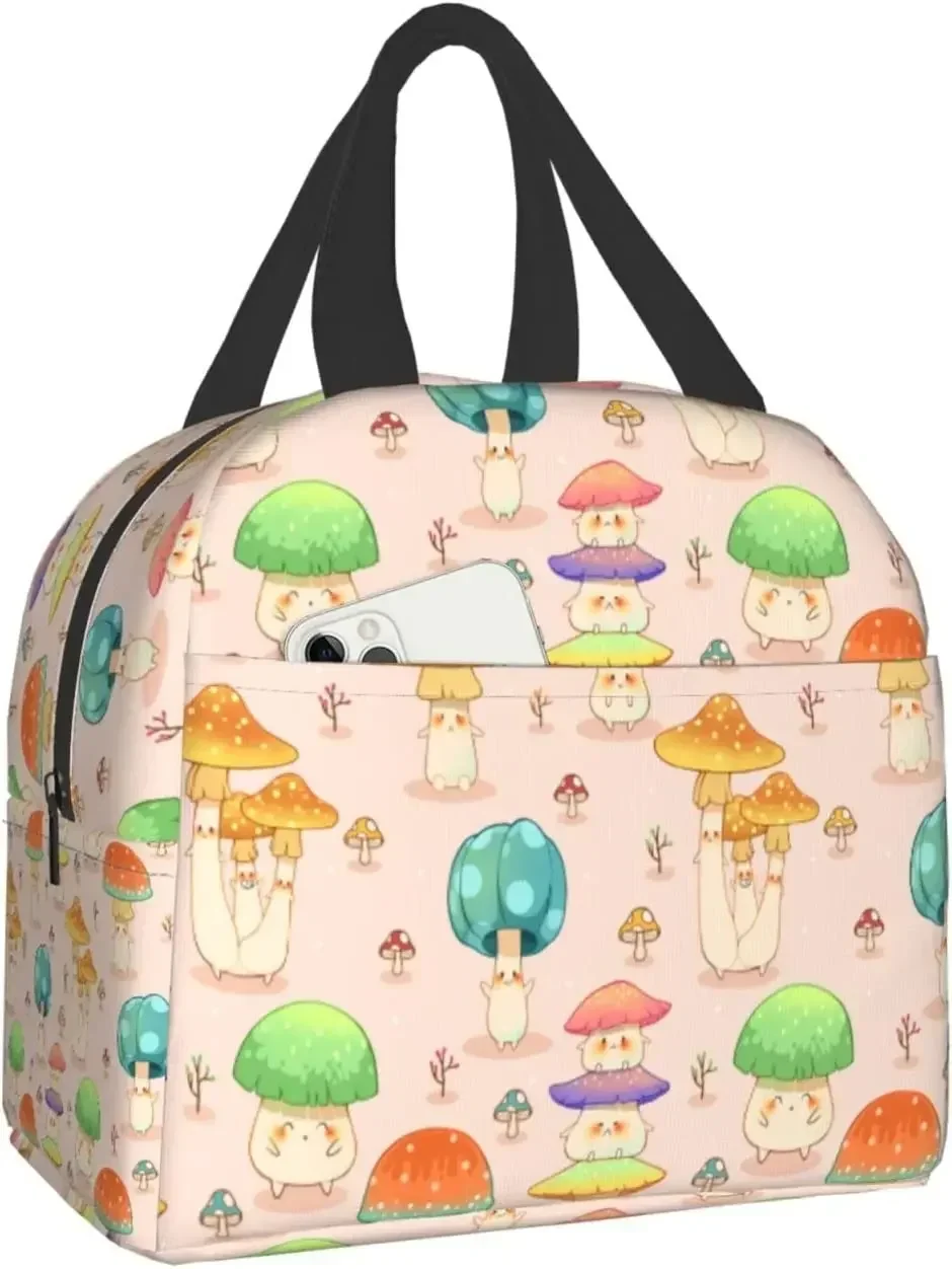 Mushroom Portable Lunch Tote Bag Reusable Lunch Box for Men Women and Kids Perfect for School Camping Hiking Picnic Beach Travel