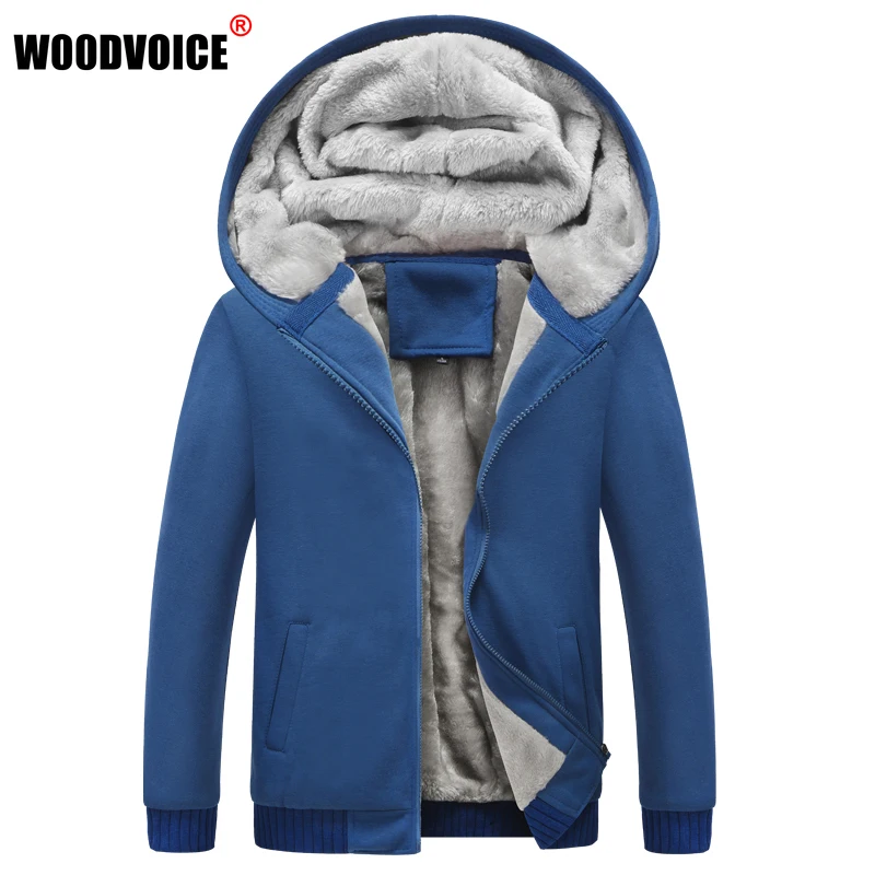 

Men's Jacket Winter Solid Color Fleece Thicken Hooded Jackets Men Long Sleeve Coat Casual Zip Up Hoodies Streetwear Male Coats