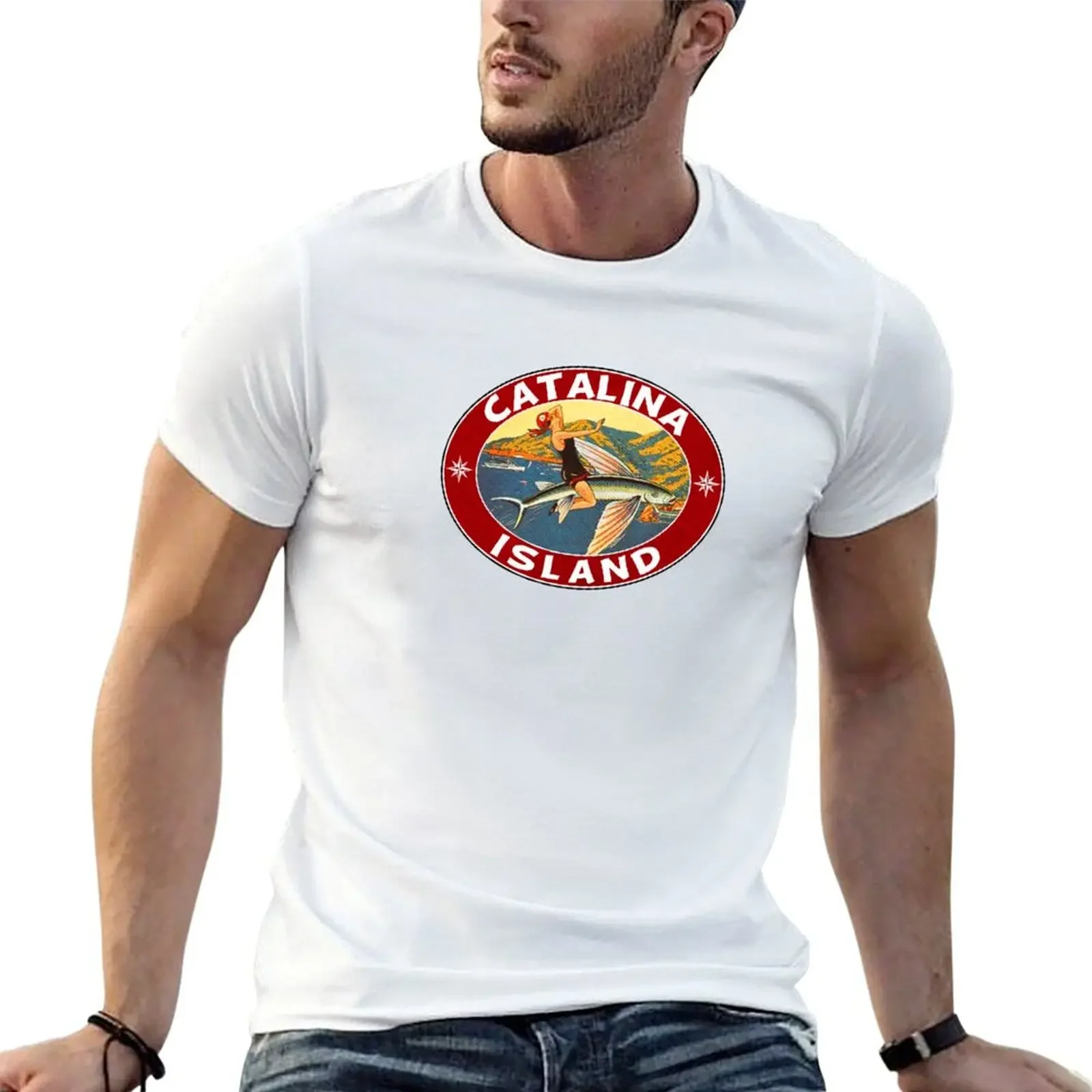 Catalina Island Island California Flying Fish Vintage Travel T-shirt plus sizes workout shirts for men