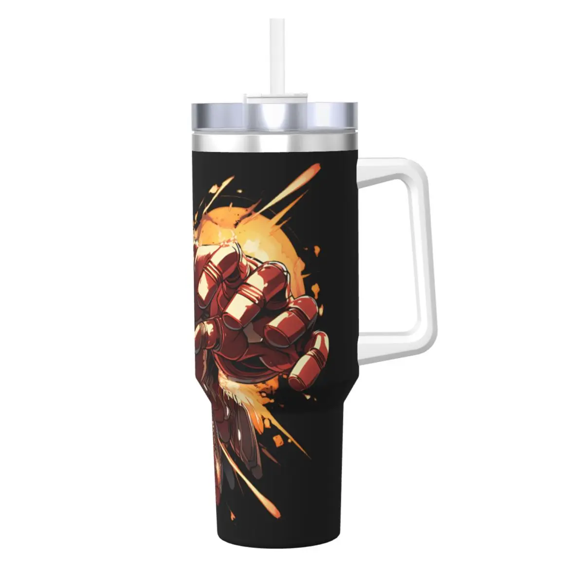 

Stainless Steel Tumbler Iron-Mans Car Mugs With Straws Camping Hot Drinks Water Bottle Portable 40oz Thermal Mug