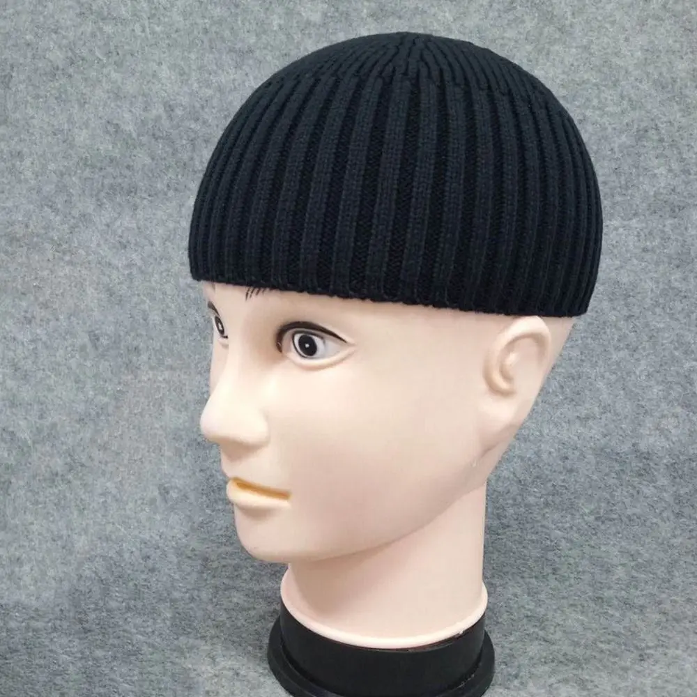 Hip-Hop Solid Color Knitted Cap Brimless Keep Warm Vintage Dome Hat Coarse yarn Elastic Bonnet Beanies Winter
