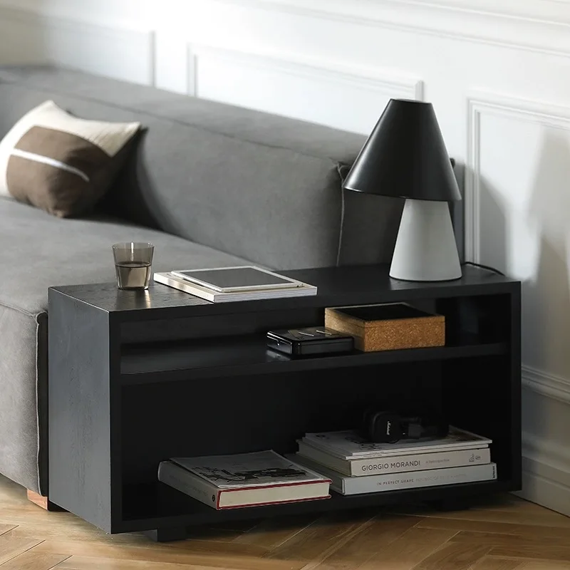 Nordic solid wood sofa side cabinet side table Italian minimalist small apartment living room magazine book storage double-layer
