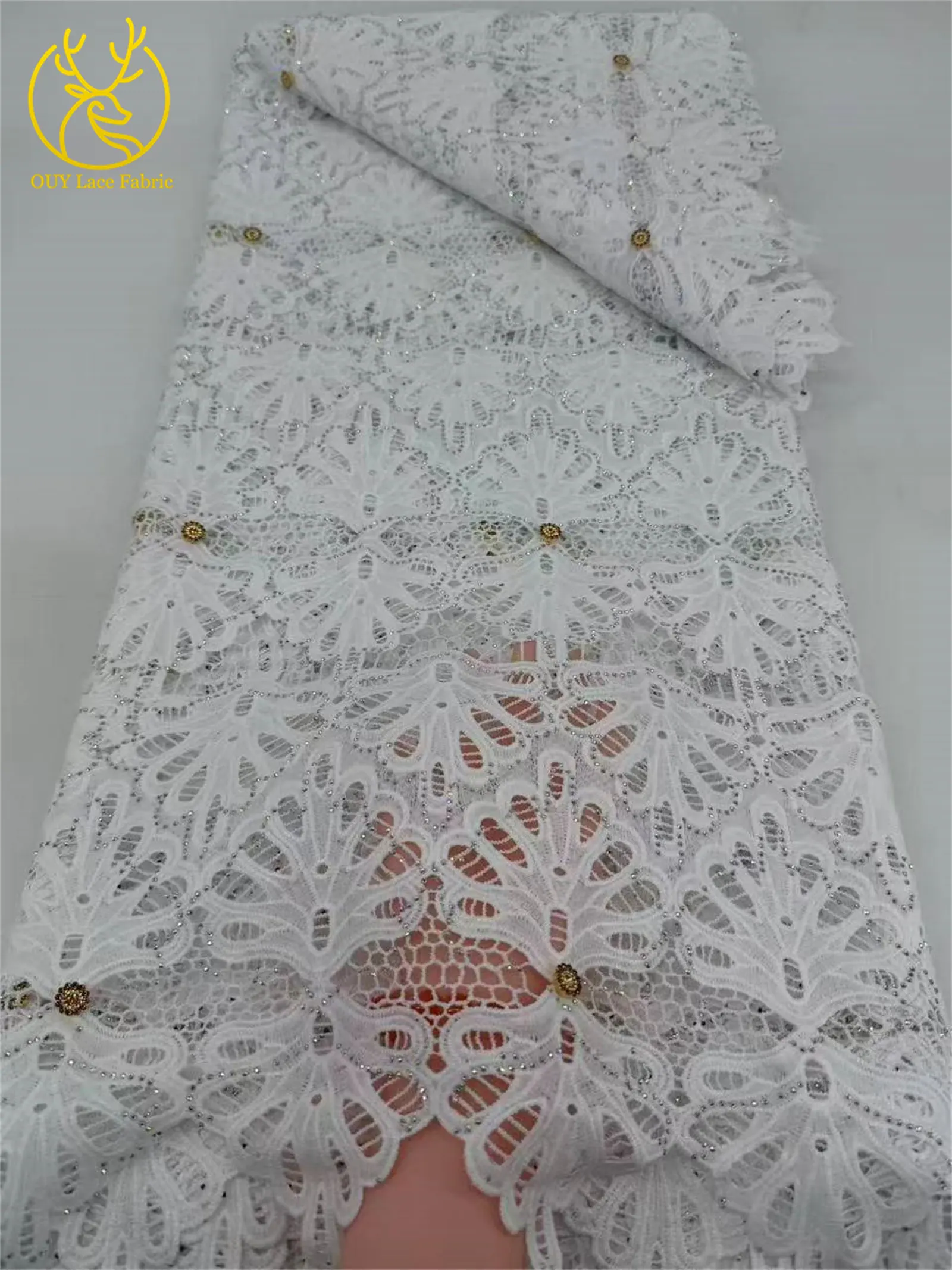 2026 Neuester afrikanischer wasserlöslicher Spitzenstoff, 5 Yards, nigerianischer Steinstoff, geeignet für Damen-Partykleider, Nähmaterial – Detail 12