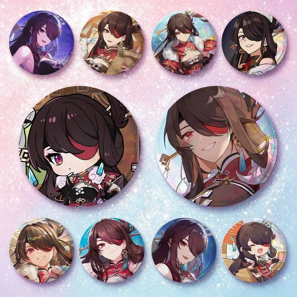 Beidou Genshin Impact Badges 25 32 44 58 75 Mm Round Cosplay Pin Bag Decor Fans Collect Friends Gifts Brooch Souvenir