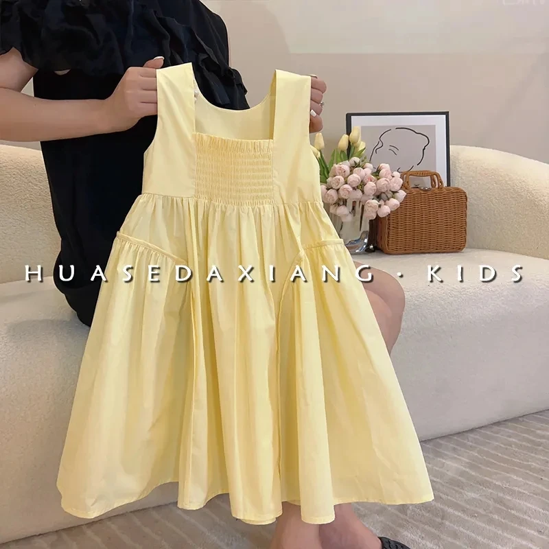 Baby Girls Dress Korean Children\'s Clothing Summer Girls Small Fresh Solid Color Sleeveless Dress