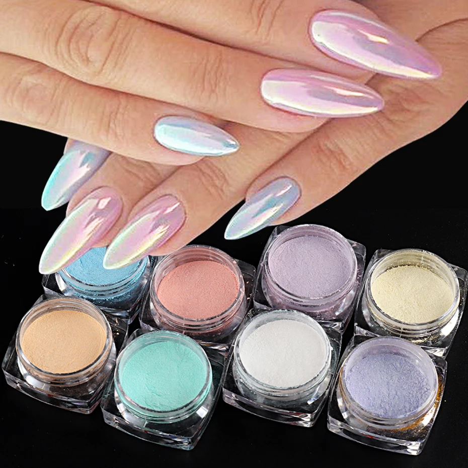 1 zestaw holograficzny Nail Art brokat lustro w proszku Chrome pył efekt pigmentu na lakier żelowy UV Manicure zestaw do dekoracji NLCGH01-08