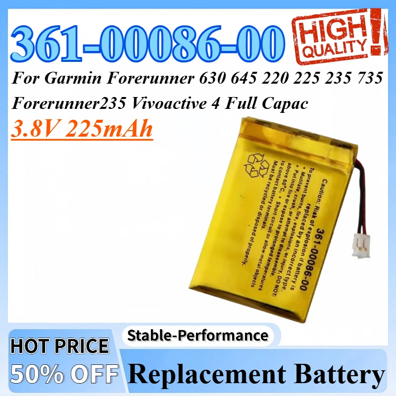 

3.8V 225mAh Replacement Battery 361-00086-00 For Garmin Forerunner 630 645 220 225 235 735 Forerunner235 Vivoactive 4 Full Capac