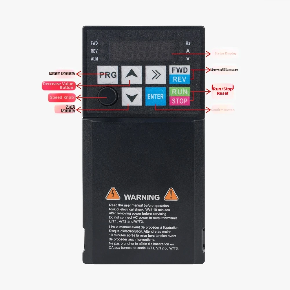 220V 1.5kW for vfd Drive for 3 Phase Motors with Digital Display Keyboard Interface and Remote Operation Capability up to 1.5m