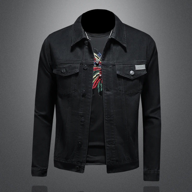 

High-quality, fashionable, stylish, versatile and casual black lapel denim jacket for men, short black denim jacket
